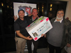 Daikin Air Purifier Winner:
The Daikin Air Purifier sponsored by DAIKIN went to the highest bidder, Sydney Ambler (The Weatherman). From left to right: Fred Clarke representing Daikin, Sydney Ambler, Craig Hendricks.